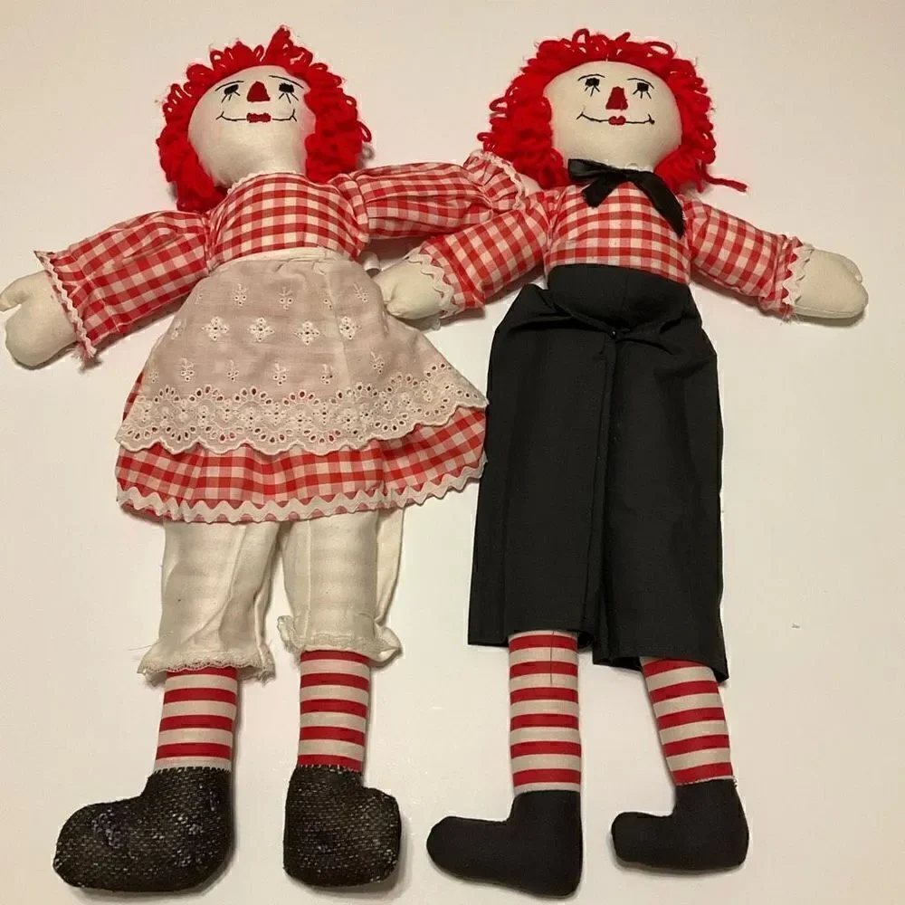 Vintage Handmade Raggedy Ann and Andy, 20”  Cottagecore, RLChristmas, heritage